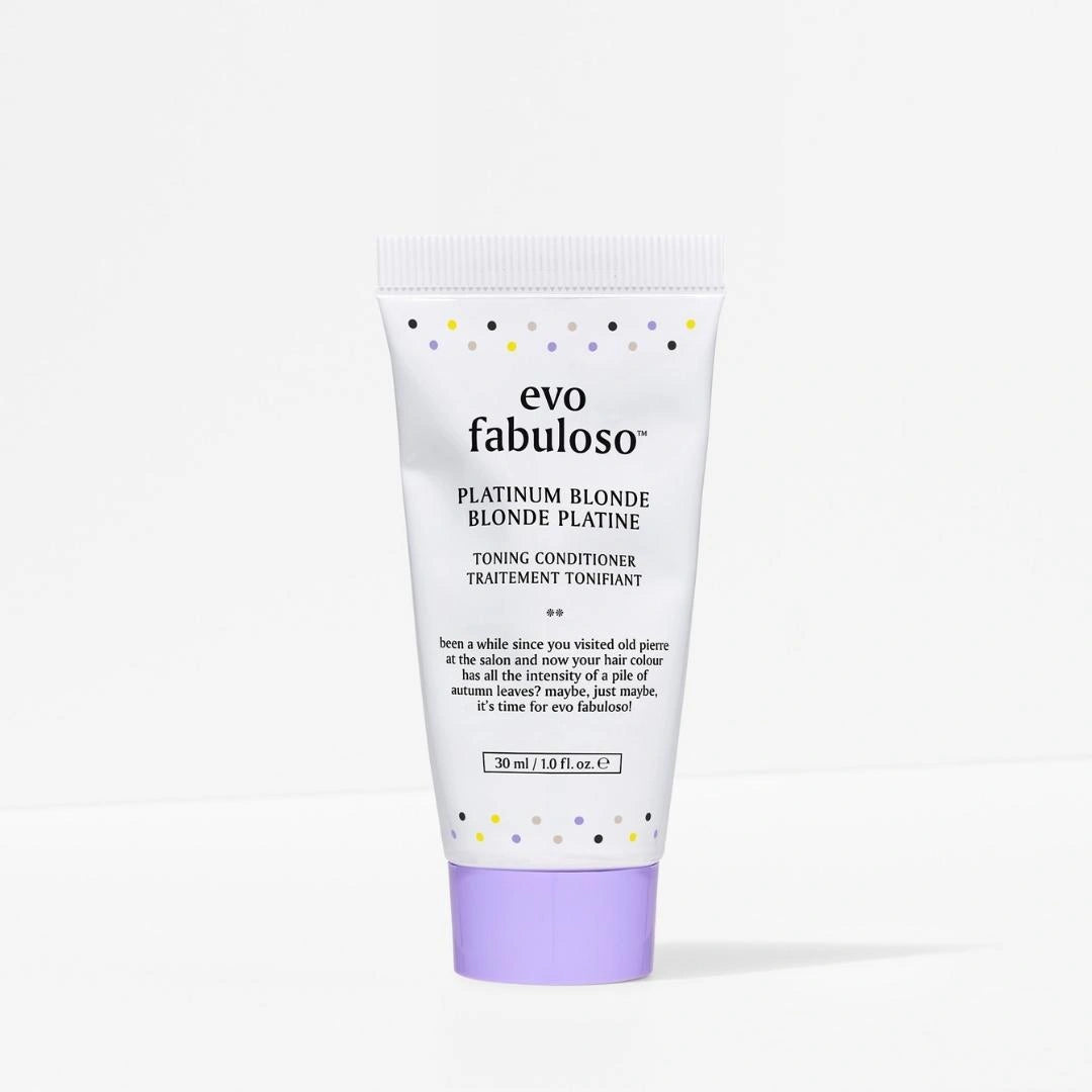 evo fabuloso Platinum Blonde Toning Conditioner tube on a white background