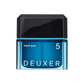 Blue and black container of DEUXER hard wax on a white background