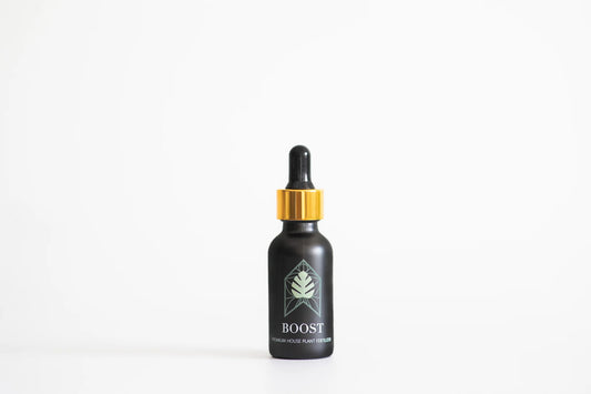 Black dropper bottle labeled 'Boost' on a white background