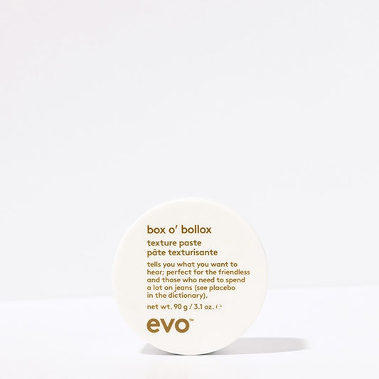 Evo box o' bollox texture paste container on a white background