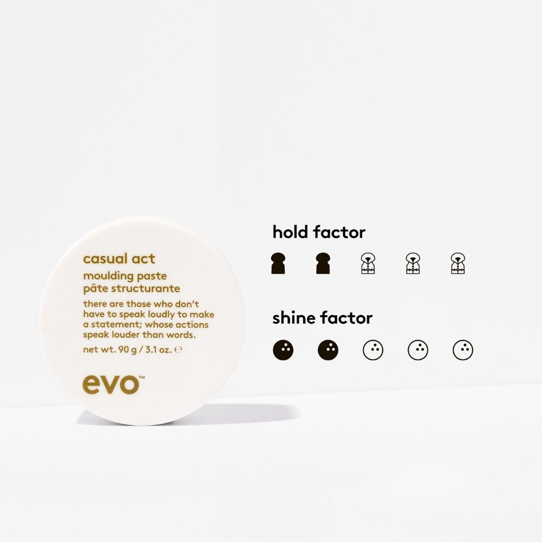 Evo casual act moulding paste container with text on a white background
