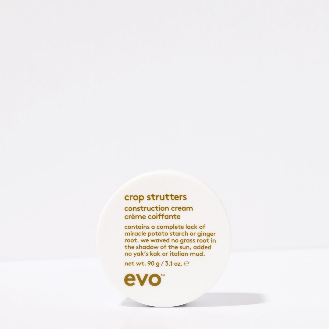 evo crop strutters construction cream jar on a white background