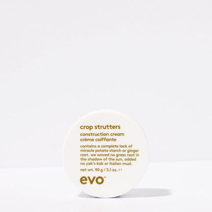 evo crop strutters construction cream jar on a white background