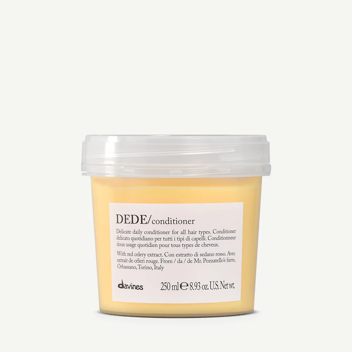 Jar of DEDE Conditioner on a light grey background