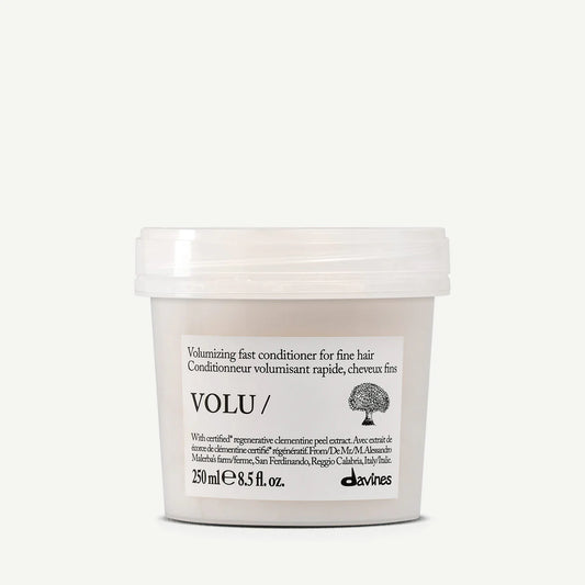 Davines Volu hair product container on a white background