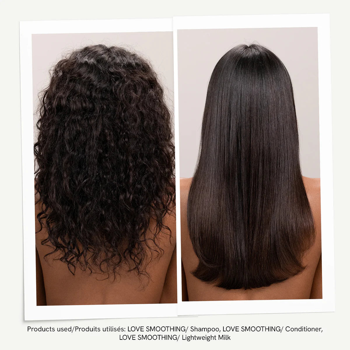 Before and after comparison of hair with Davines Love Smoothing products