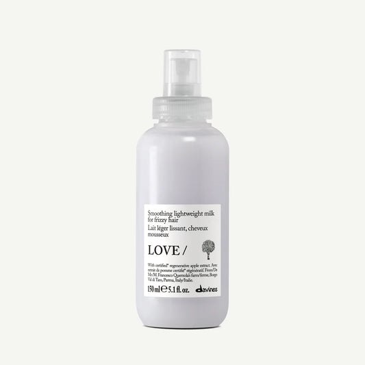 Bottle of Davines Love Smoothing Serum with label on a white background