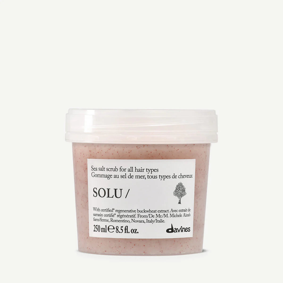 Davines SOLU sea salt scrub container on a white background