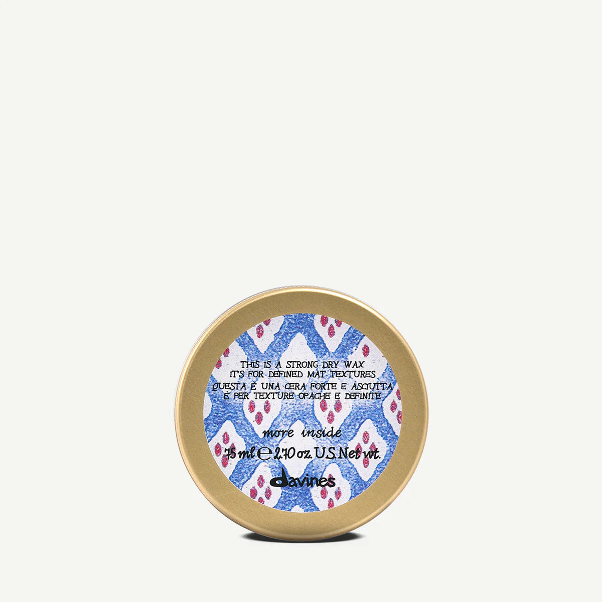 Container of Davines Strong Dry Wax with a colourful label on a white background