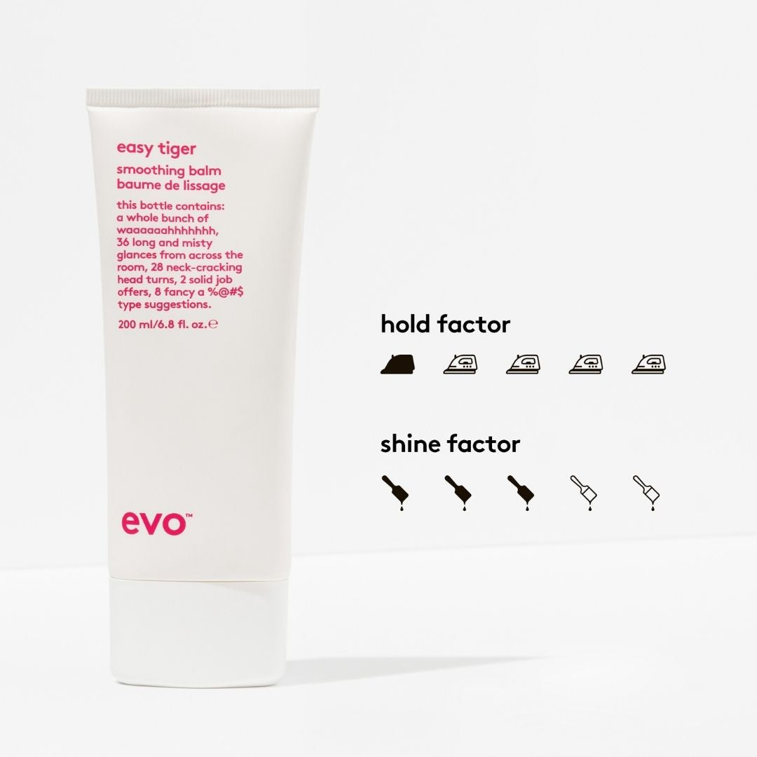 evo easy tiger smoothing balm packaging with product details on a white background