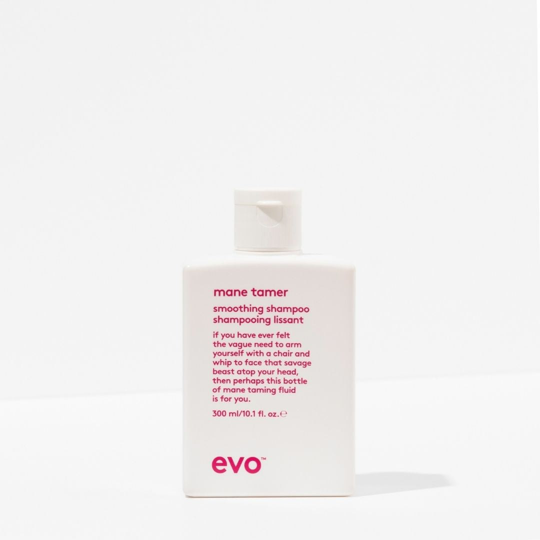 Evo Mane Tamer shampoo bottle packaging on a white background