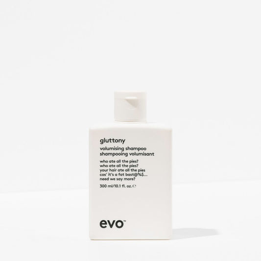 evo gluttony volumising shampoo container on a white background