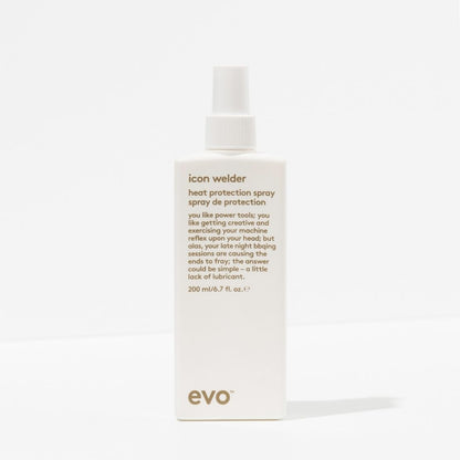 Evo icon welder heat protection spray bottle on a white background