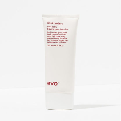 Tube of evo liquid rollers curl balm on a white background