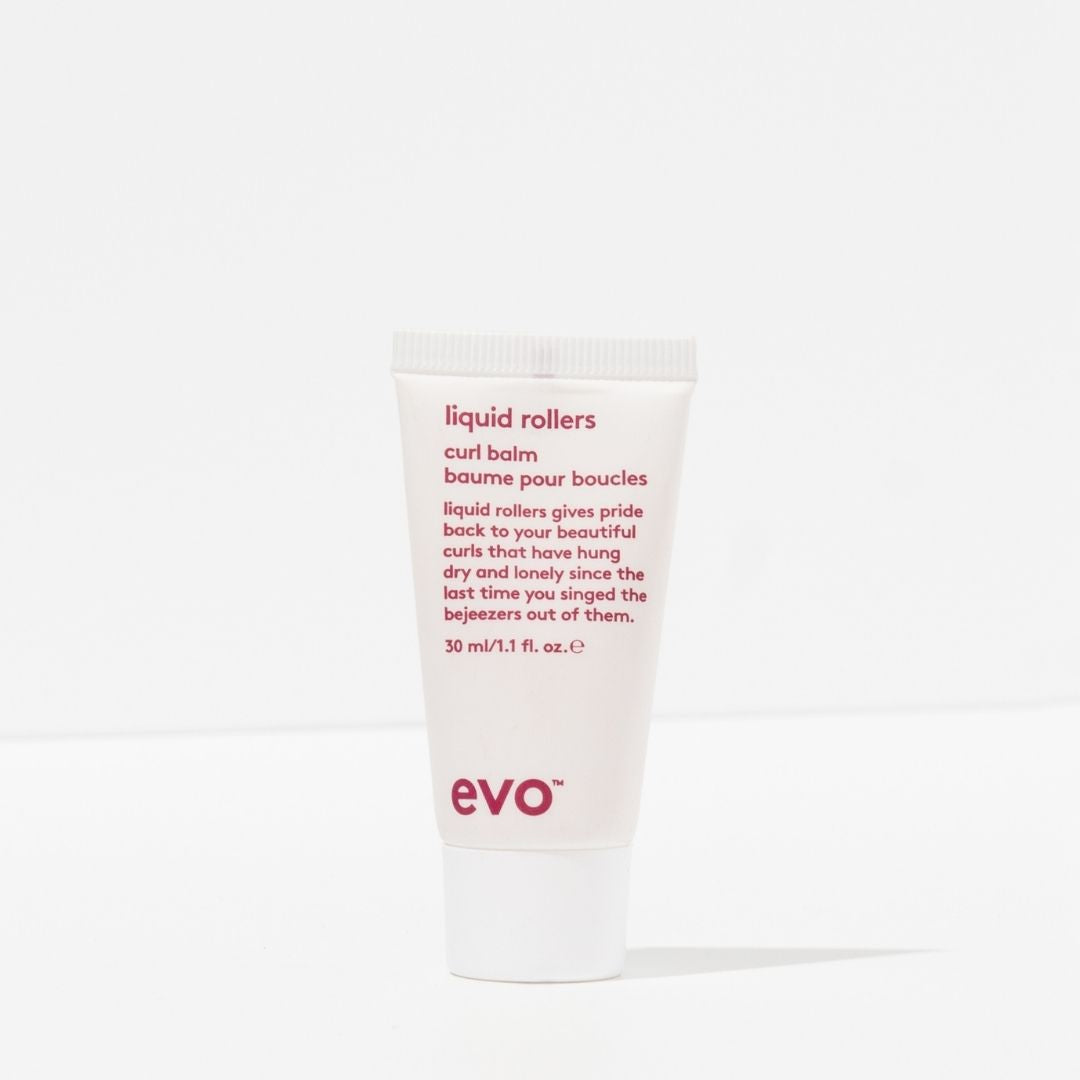 Evo liquid rollers curl balm container on a white background