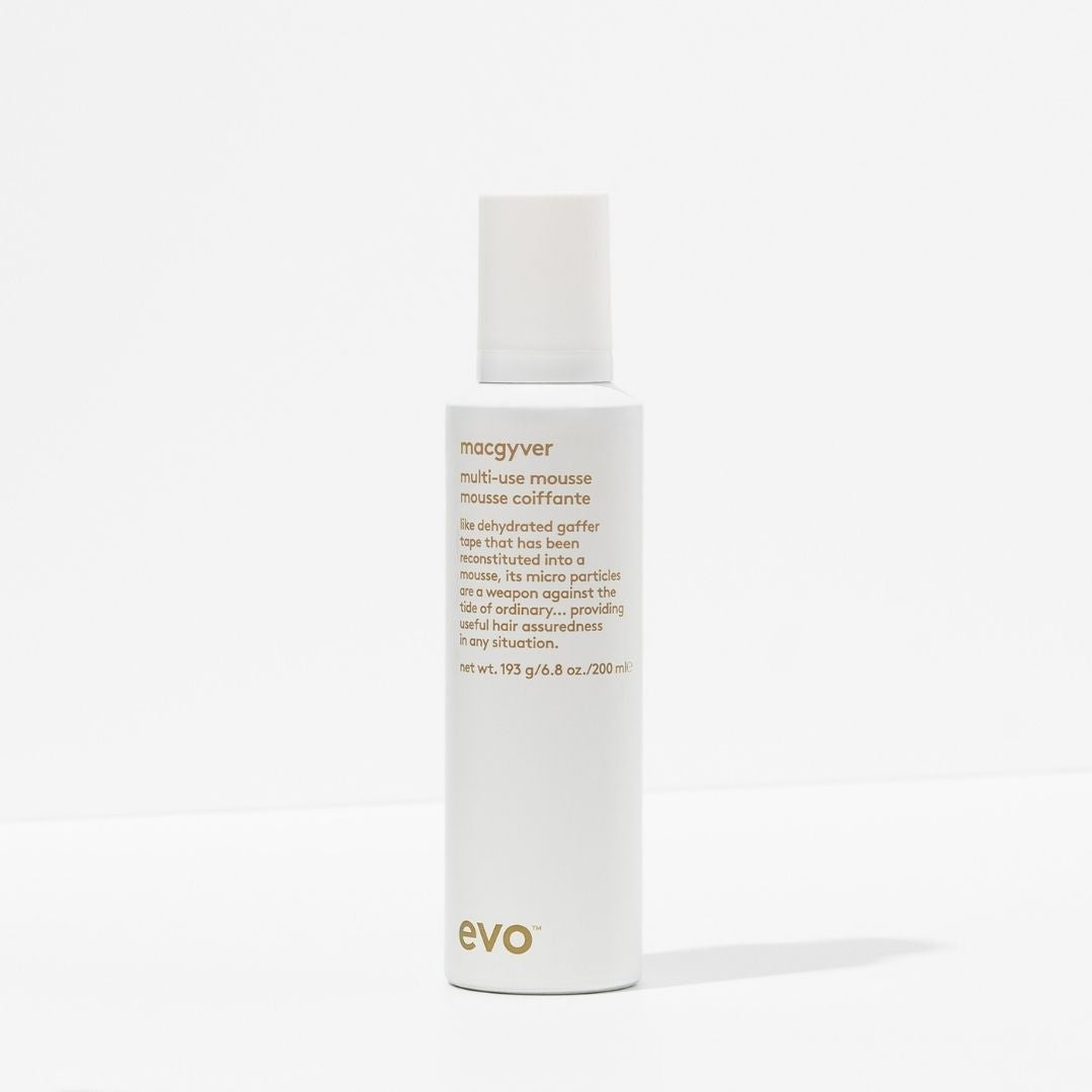 Evo Macgyver multi-use mousse bottle on a white background