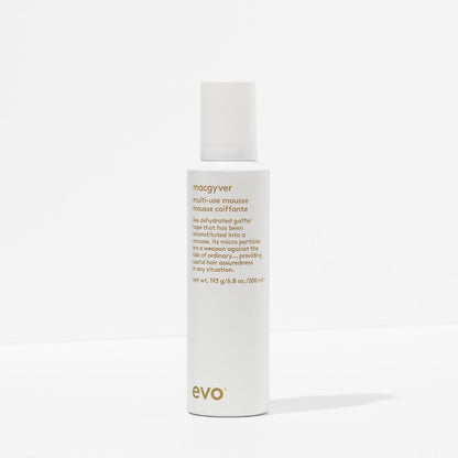 Evo Macgyver multi-use mousse bottle on a white background