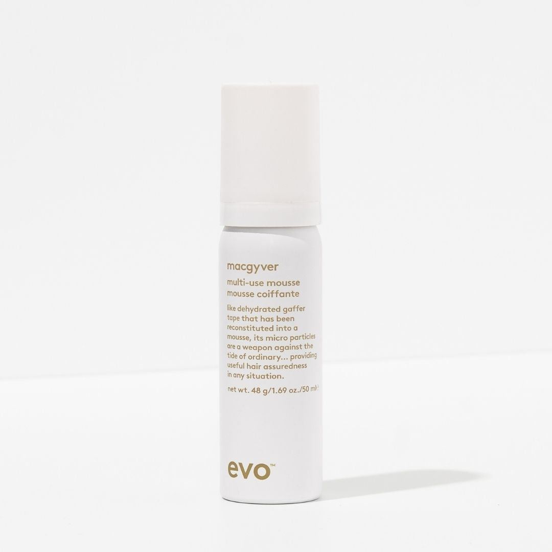 Evo Macgyver multi-use mousse bottle on a white background