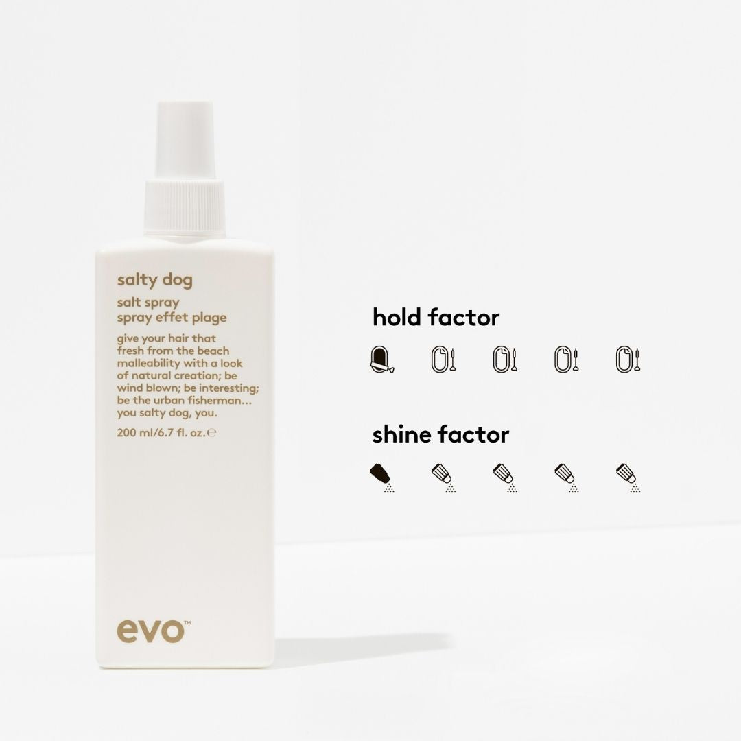 Salty Dog salt spray bottle with branding and product details on a white background