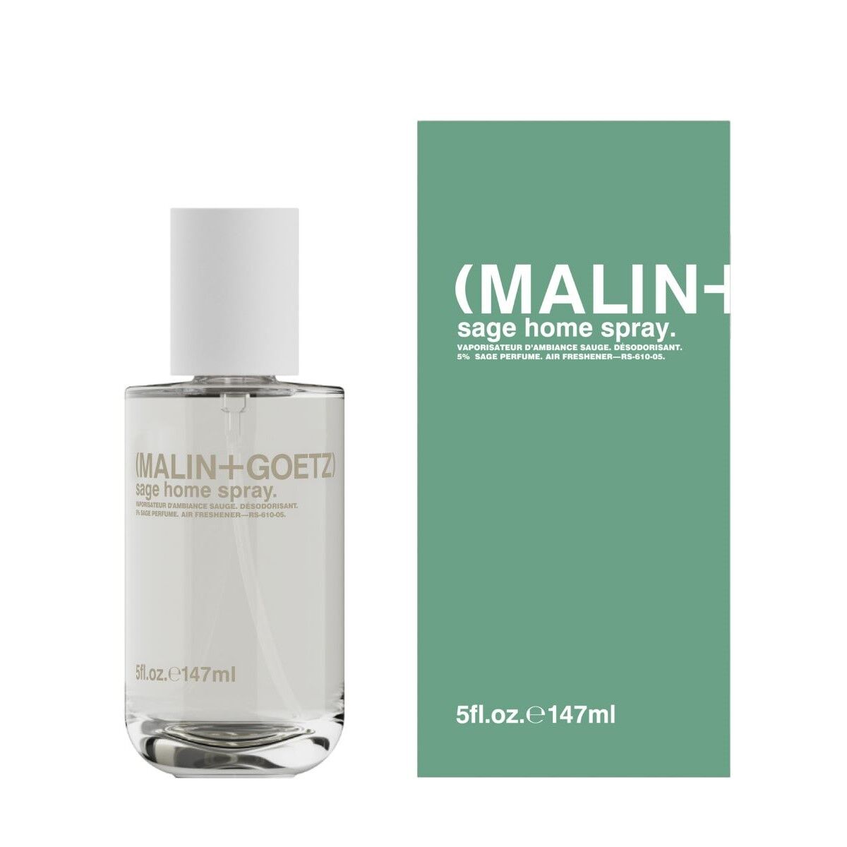 MALIN+GOETZ sage home spray bottle and packaging on a white background