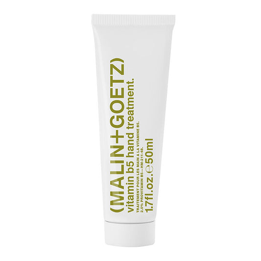 Malin+Goetz vitamin b5 hand treatment tube on a white background