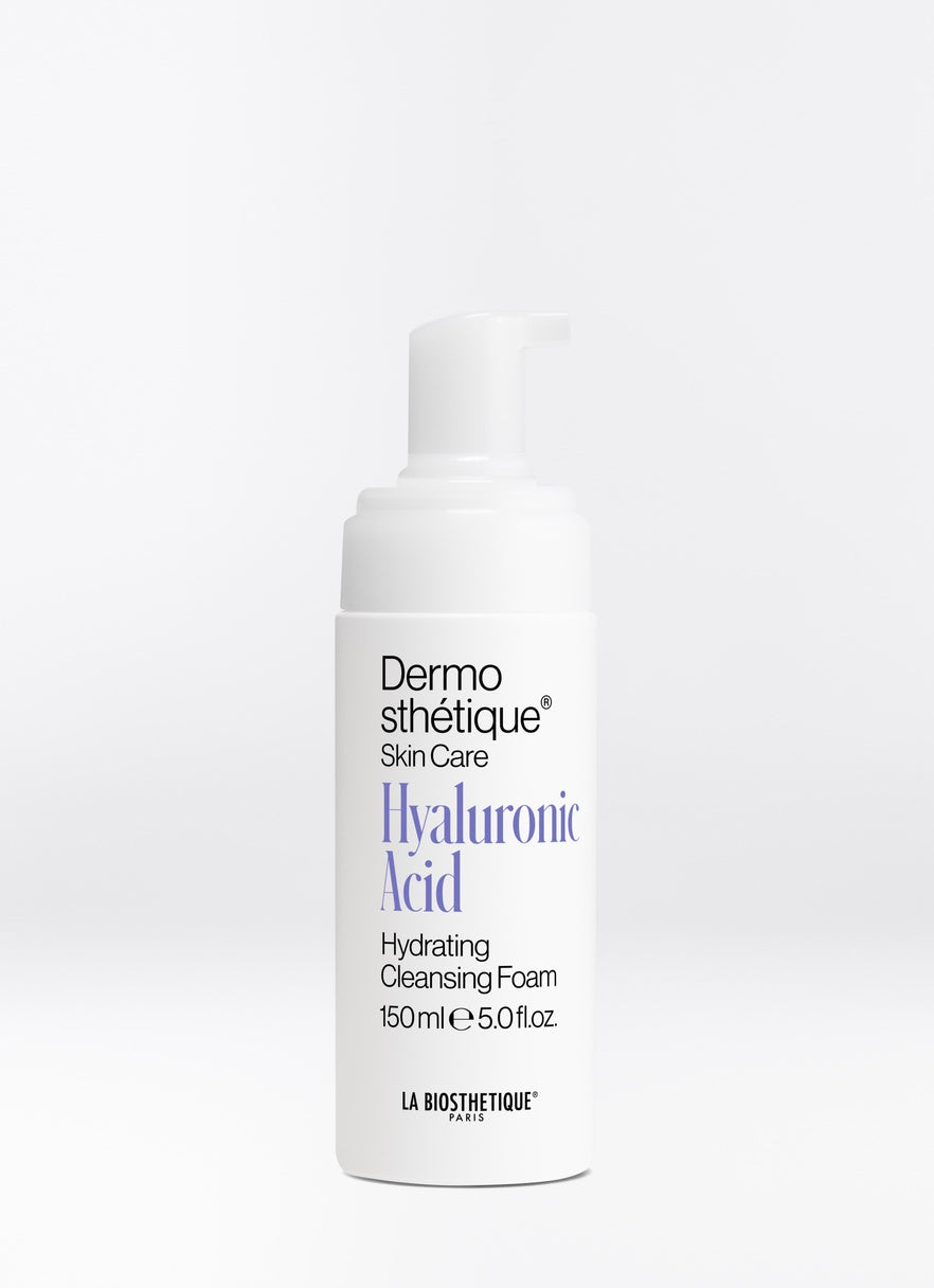 A white pump bottle of Dermosthétique Hyaluronic Acid Hydrating Cleansing Foam by La Biosthéque, shown on a clean white background.