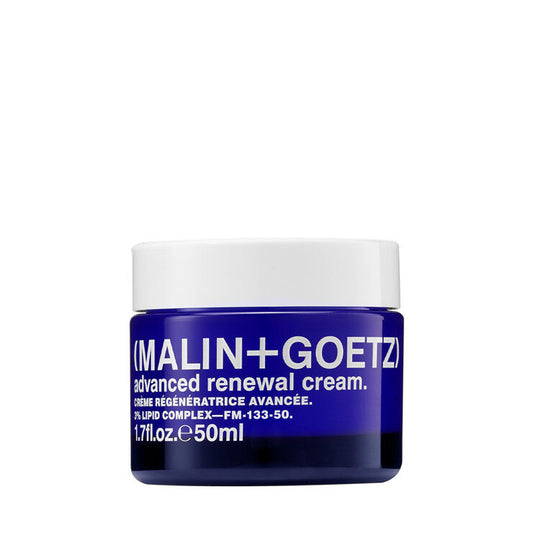 Malin + Goetz advanced renewal cream jar on a white background